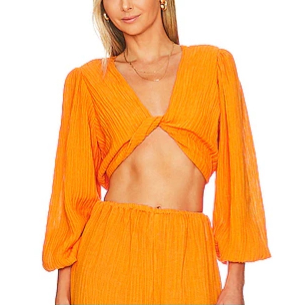 Faithfull the Brand Palmera Linen Crop Top in Tangerine Boho Coastal Resortwear